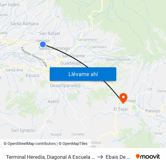 Terminal Heredia, Diagonal A Escuela Braulio Morales Cervantes to Ebais De Guadalupe map