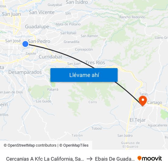 Cercanías A Kfc La California, San José to Ebais De Guadalupe map