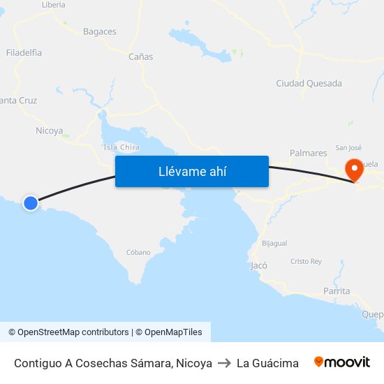 Contiguo A Cosechas Sámara, Nicoya to La Guácima map