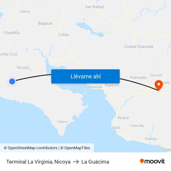 Terminal La Virginia, Nicoya to La Guácima map