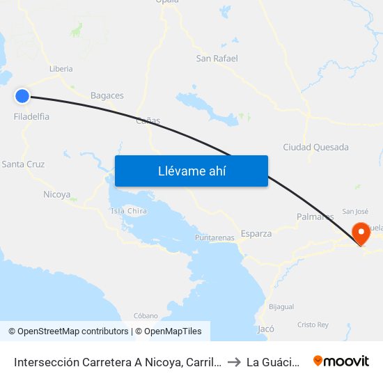 Intersección Carretera A Nicoya, Carrillo to La Guácima map