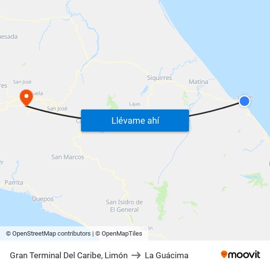 Gran Terminal Del Caribe, Limón to La Guácima map