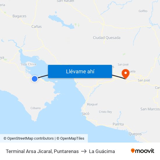 Terminal Arsa Jicaral, Puntarenas to La Guácima map