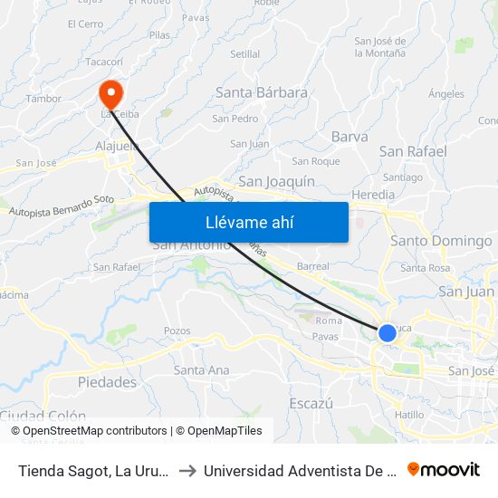 Tienda Sagot, La Uruca San José to Universidad Adventista De Centroamérica map