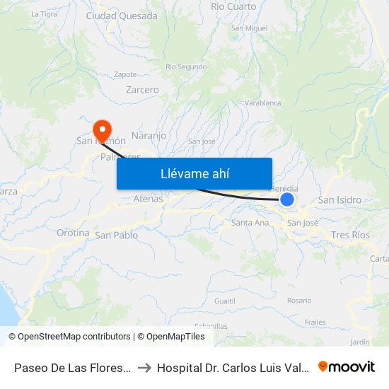 Paseo De Las Flores, Heredia to Hospital Dr. Carlos Luis Valverde Vega map