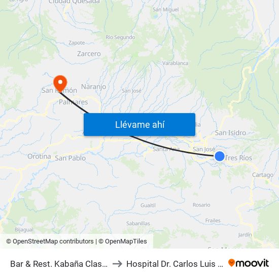 Bar & Rest. Kabaña Classic, Curridabat to Hospital Dr. Carlos Luis Valverde Vega map