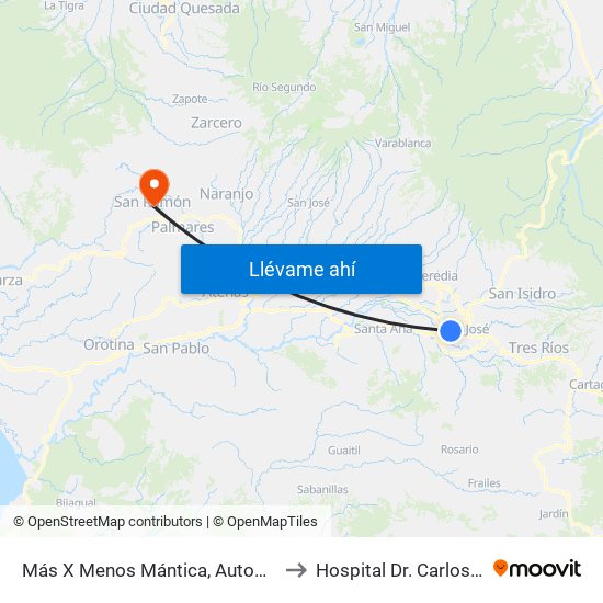 Más X Menos Mántica, Autopista General Cañas San José to Hospital Dr. Carlos Luis Valverde Vega map