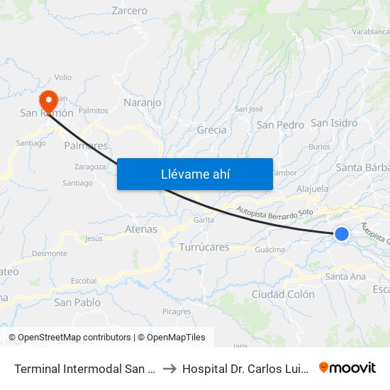 Terminal Intermodal San Antonio De Belén to Hospital Dr. Carlos Luis Valverde Vega map