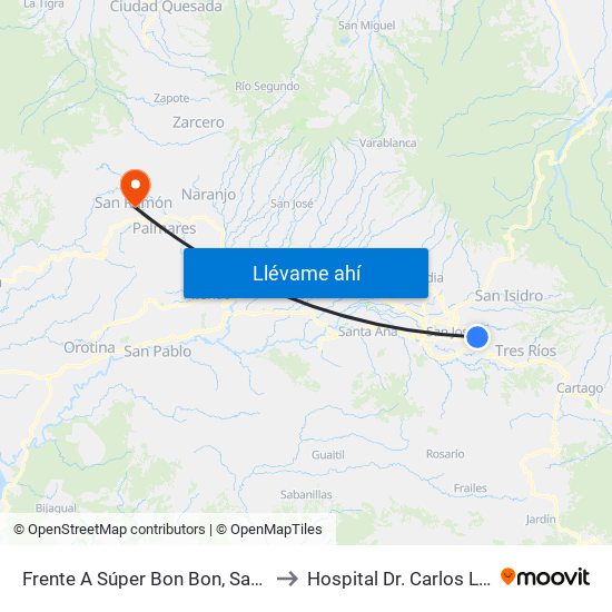 Frente A Súper Bon Bon, San Pedro Montes De Oca to Hospital Dr. Carlos Luis Valverde Vega map