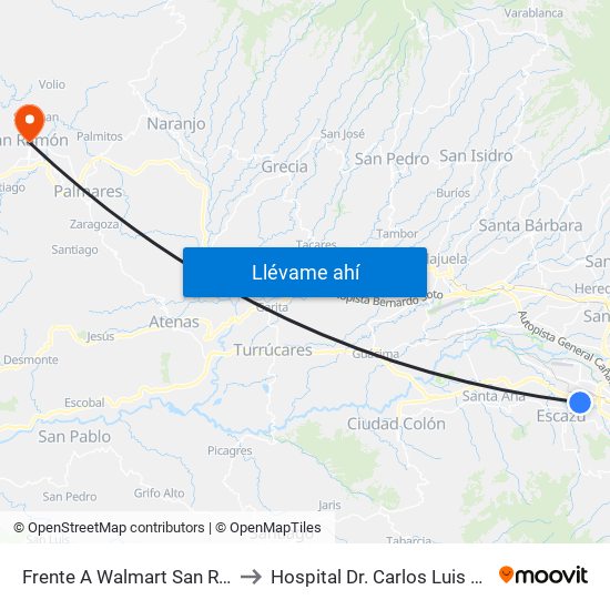 Frente A Walmart San Rafael, Escazú to Hospital Dr. Carlos Luis Valverde Vega map