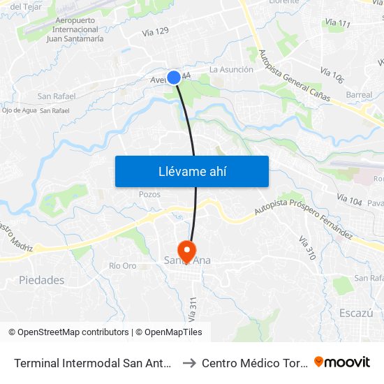 Terminal Intermodal San Antonio De Belén to Centro Médico Torre Fuerte map