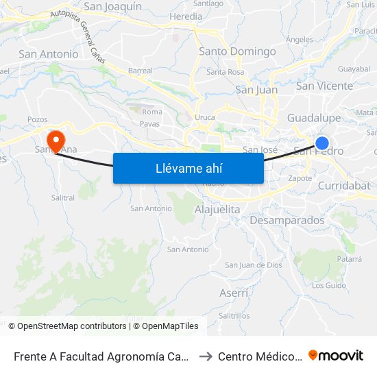 Frente A Facultad Agronomía Campus Ucr, Montes De Oca to Centro Médico Torre Fuerte map