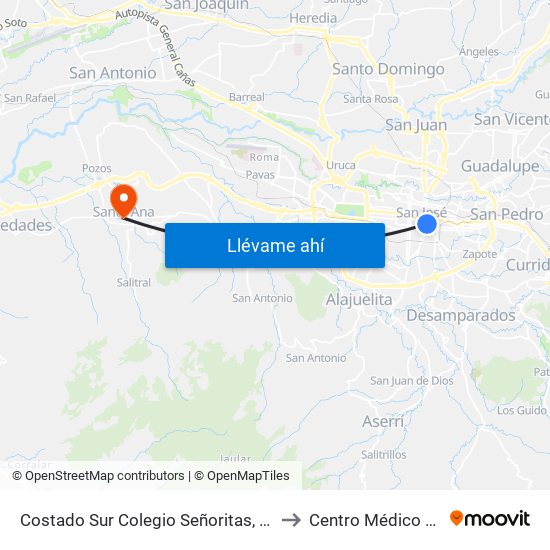 Costado Sur Colegio Señoritas, La Soledad San José to Centro Médico Torre Fuerte map