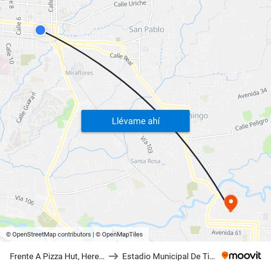 Frente A Pizza Hut, Heredia to Estadio Municipal De Tibás map