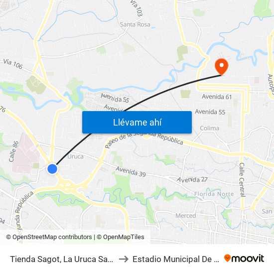 Tienda Sagot, La Uruca San José to Estadio Municipal De Tibás map