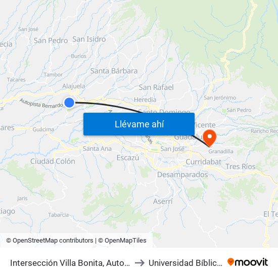 Intersección Villa Bonita, Autopista Bernardo Soto Alajuela to Universidad Bíblica Latinoamericana map