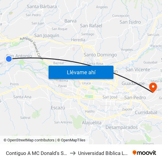Contiguo A MC Donald's San Antonio, Belén to Universidad Bíblica Latinoamericana map