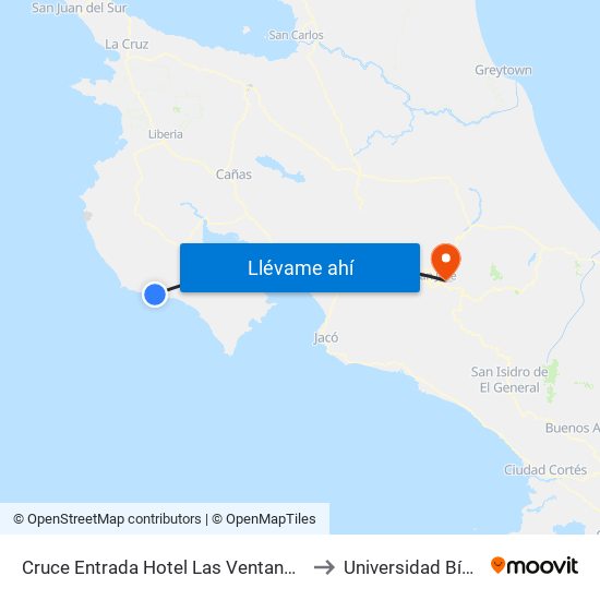 Cruce Entrada Hotel Las Ventanas Del Mar , Playa Puerto Carrillo Hojancha to Universidad Bíblica Latinoamericana map