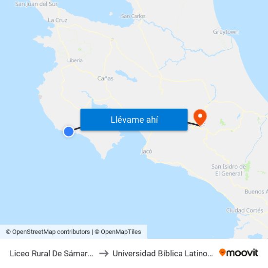 Liceo Rural De Sámara, Nicoya to Universidad Bíblica Latinoamericana map