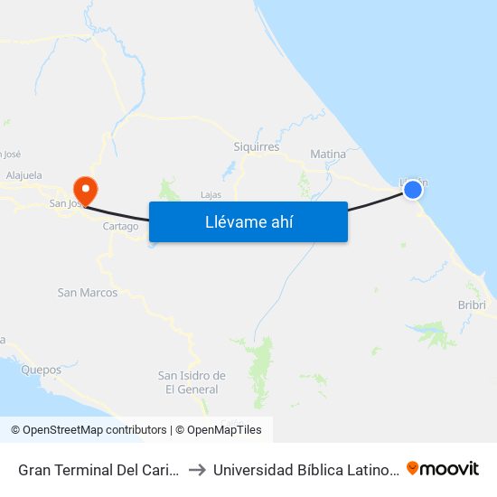 Gran Terminal Del Caribe, Limón to Universidad Bíblica Latinoamericana map
