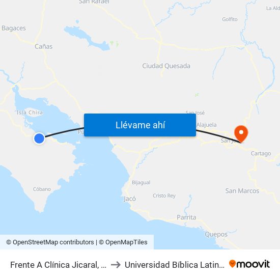 Frente A Clínica Jicaral, Puntarenas to Universidad Bíblica Latinoamericana map