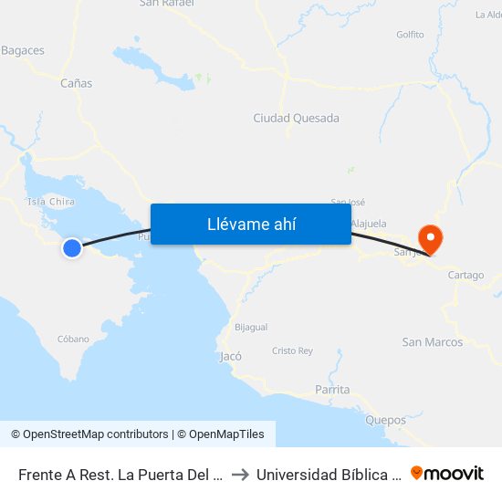 Frente A Rest. La Puerta Del Sol, Jicaral Puntarenas to Universidad Bíblica Latinoamericana map
