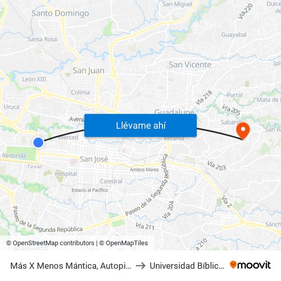 Más X Menos Mántica, Autopista General Cañas San José to Universidad Bíblica Latinoamericana map