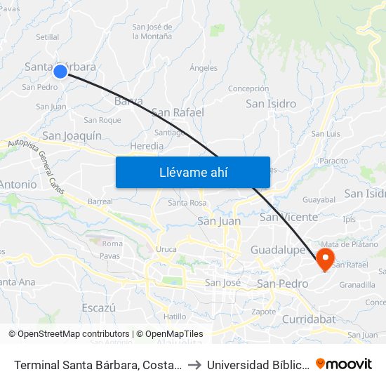 Terminal Santa Bárbara, Costado Sur Parque Santa Bárbara to Universidad Bíblica Latinoamericana map