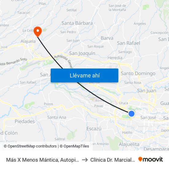 Más X Menos Mántica, Autopista General Cañas San José to Clínica Dr. Marcial Rodríguez Conejo map