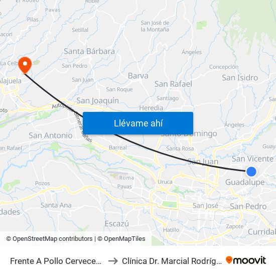 Frente A Pollo Cervecero, Moravia to Clínica Dr. Marcial Rodríguez Conejo map