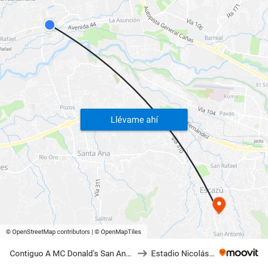 Contiguo A MC Donald's San Antonio, Belén to Estadio Nicolás Masís map