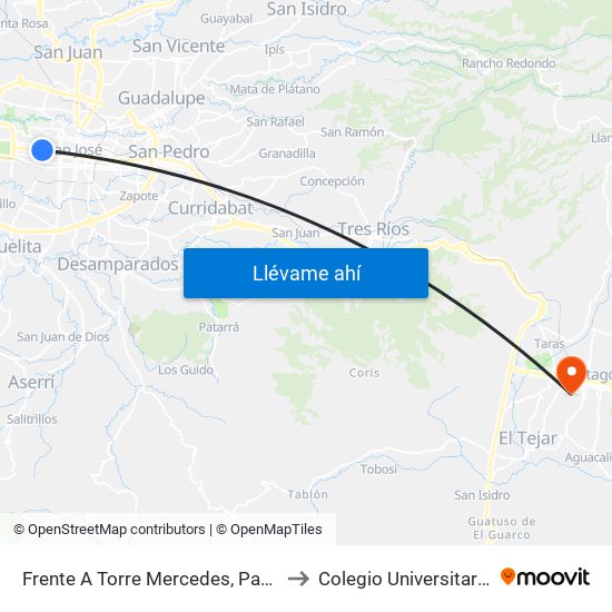 Frente A Torre Mercedes, Paseo Colón San José to Colegio Universitario De Cartago map