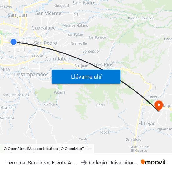 Terminal San José, Frente A Mercado Coca Cola to Colegio Universitario De Cartago map