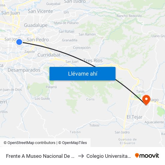 Frente A  Museo Nacional De Costa Rica, San José to Colegio Universitario De Cartago map