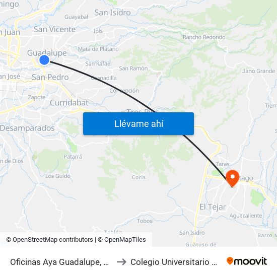 Oficinas Aya Guadalupe, Goicoechea to Colegio Universitario De Cartago map