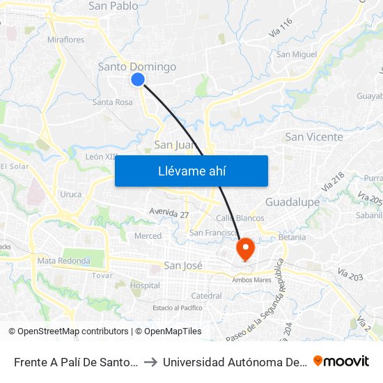Frente A Palí De Santo Domingo to Universidad Autónoma De Monterrey map