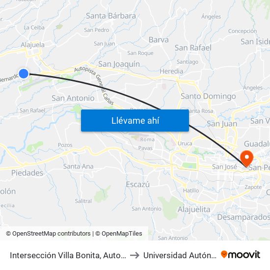 Intersección Villa Bonita, Autopista Bernardo Soto Alajuela to Universidad Autónoma De Monterrey map