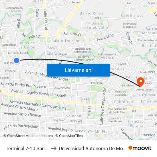Terminal 7-10 San José to Universidad Autónoma De Monterrey map