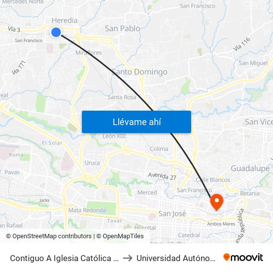 Contiguo A Iglesia Católica Los Ángeles, Heredia to Universidad Autónoma De Monterrey map