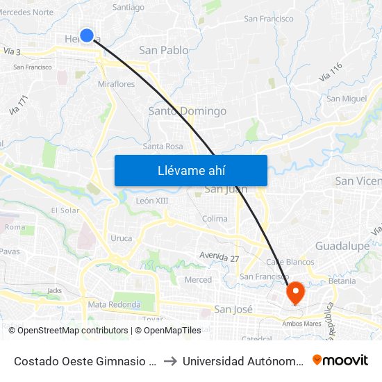 Costado Oeste Gimnasio Liceo De Heredia to Universidad Autónoma De Monterrey map