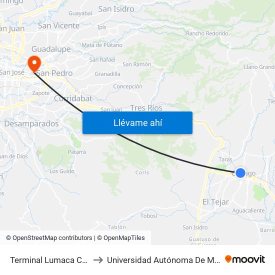 Terminal Lumaca Cartago to Universidad Autónoma De Monterrey map