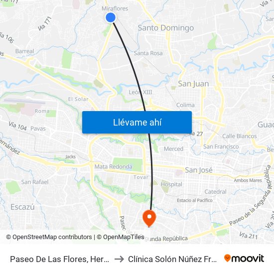 Paseo De Las Flores, Heredia to Clínica Solón Núñez Frutos map