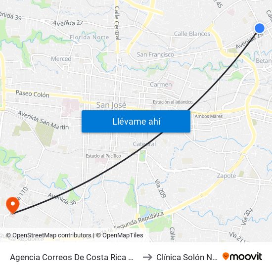 Agencia Correos De Costa Rica Guadalupe, Goicoechea to Clínica Solón Núñez Frutos map