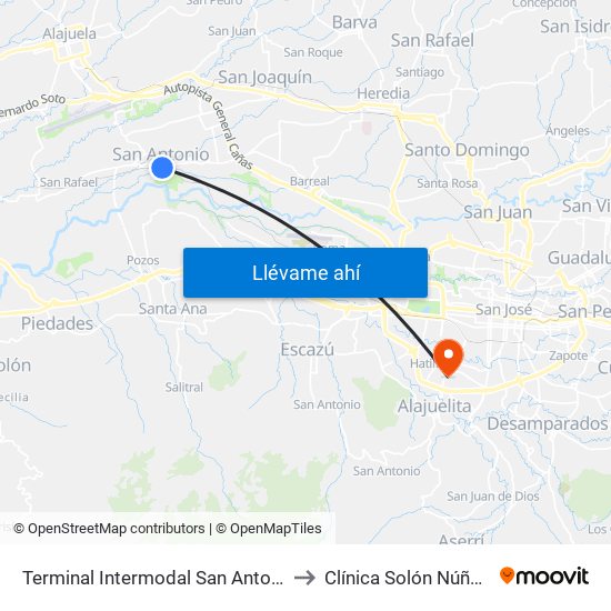 Terminal Intermodal San Antonio De Belén to Clínica Solón Núñez Frutos map