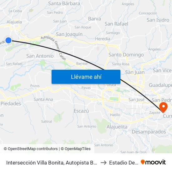 Intersección Villa Bonita, Autopista Bernardo Soto Alajuela to Estadio De Zapote map