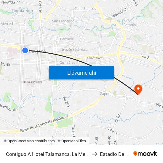Contiguo A Hotel Talamanca, La Merced San José to Estadio De Zapote map