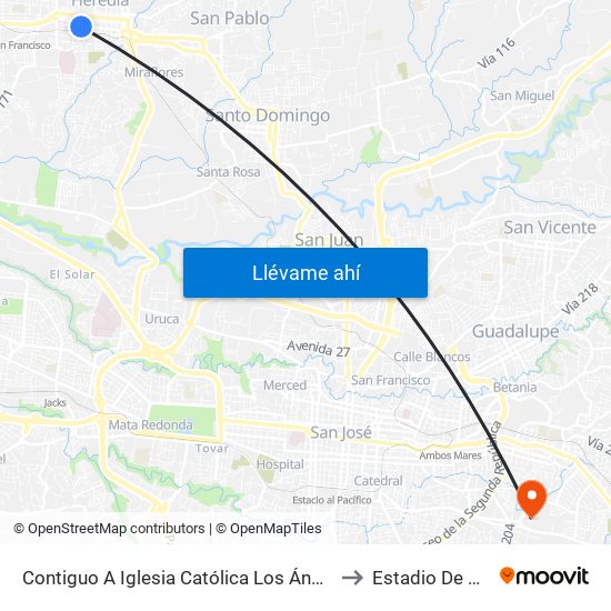 Contiguo A Iglesia Católica Los Ángeles, Heredia to Estadio De Zapote map