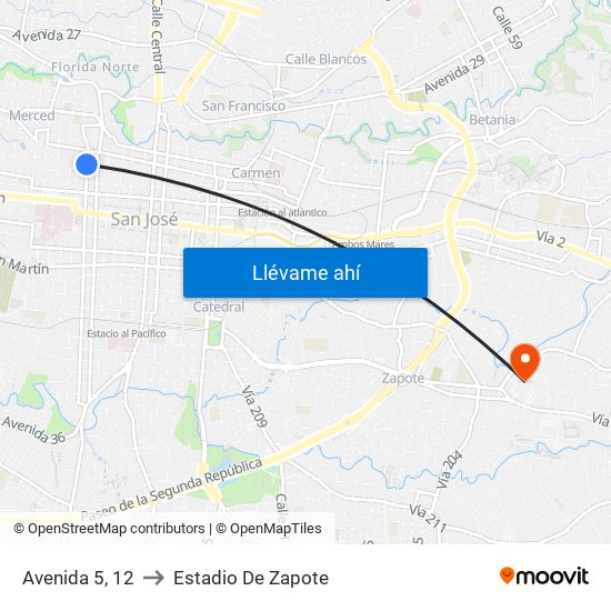 Avenida 5, 12 to Estadio De Zapote map