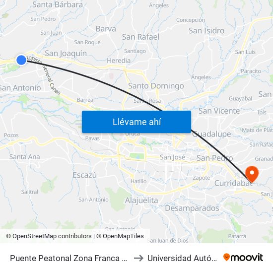 Puente Peatonal Zona Franca Saret, Auotpista General Cañas Alajuela to Universidad Autónoma De Centroamérica map