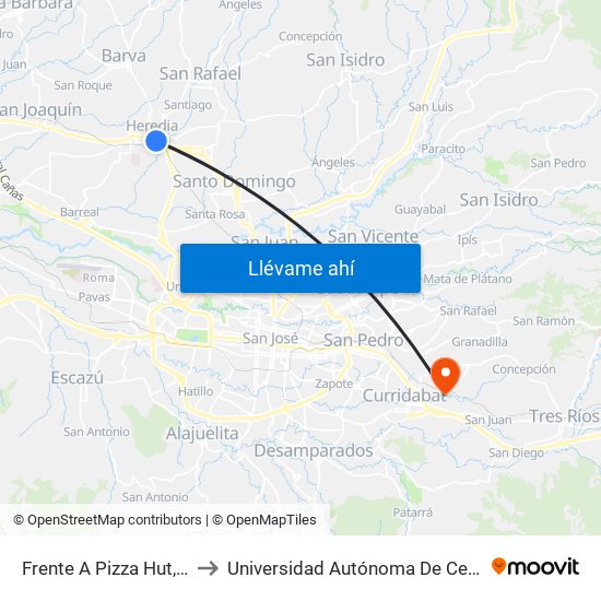 Frente A Pizza Hut, Heredia to Universidad Autónoma De Centroamérica map